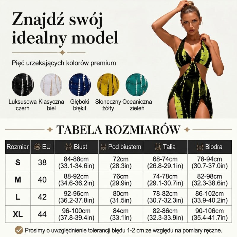 Dwuczęściowy kostium kąpielowy w paski z wiązanym dekoltem i detalami w formie kółek
