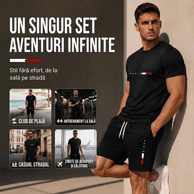 👕 30% ZNIŻKI TERAZ! ⏰ Dwuczęściowy męski komplet z nadrukiem – Miękki i przewiewny – Luźny krój, idealny na letni relaks lub codzienne wyjścia – W komplecie top i szorty 🩳